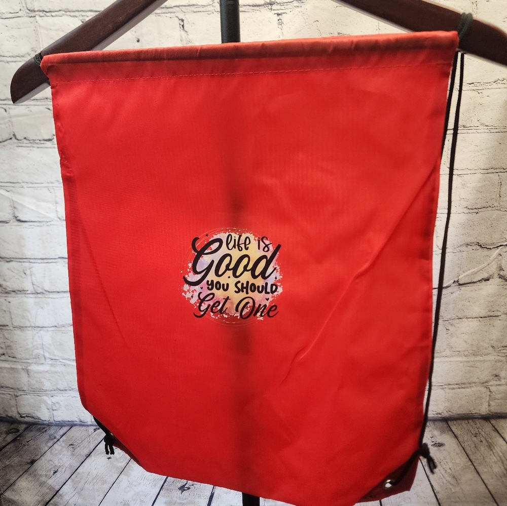 Awesome adult size red swag bag with graphic design